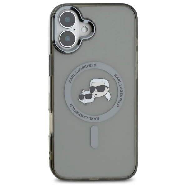 Kryt Karl Lagerfeld Apple iPhone 16 hardcase IML Metal Karl&Choupette Head MagSafe black