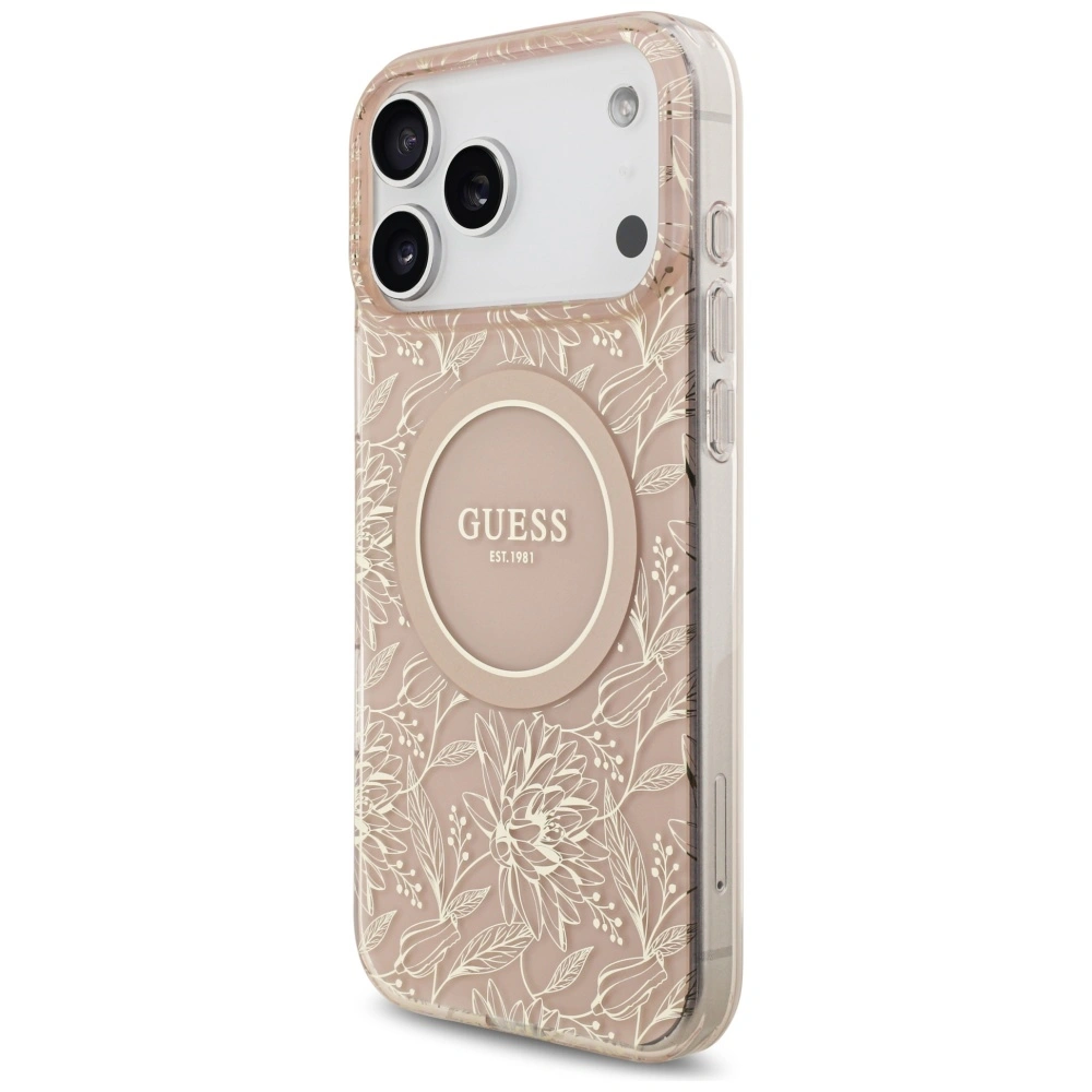 Kryt Guess IML Flowers Electro Pearl Strap MagSafe Apple iPhone 17 Pro Max pink