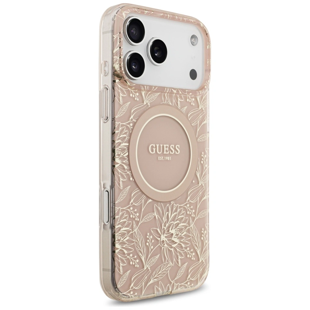 Kryt Guess IML Flowers Electro Pearl Strap MagSafe Apple iPhone 17 Pro Max pink