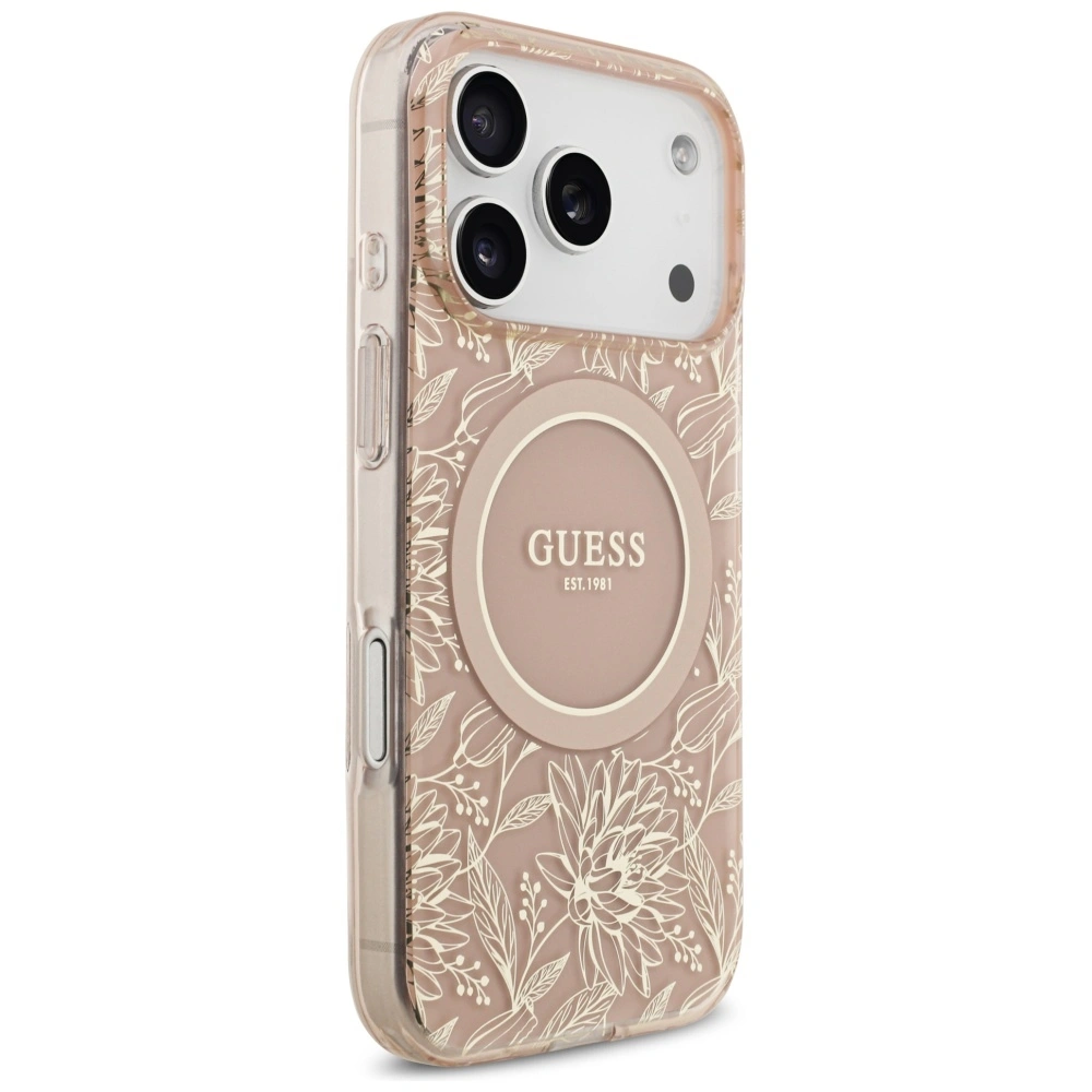 Kryt Guess IML Flowers Electro Pearl Strap MagSafe Apple iPhone 17 Pro pink