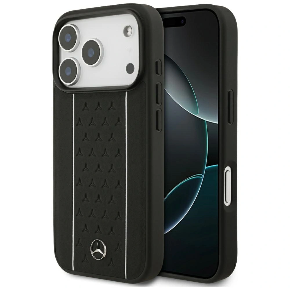 Kryt Mercedes Leather Star Pattern Stripes MagSafe Apple iPhone 17 Pro black