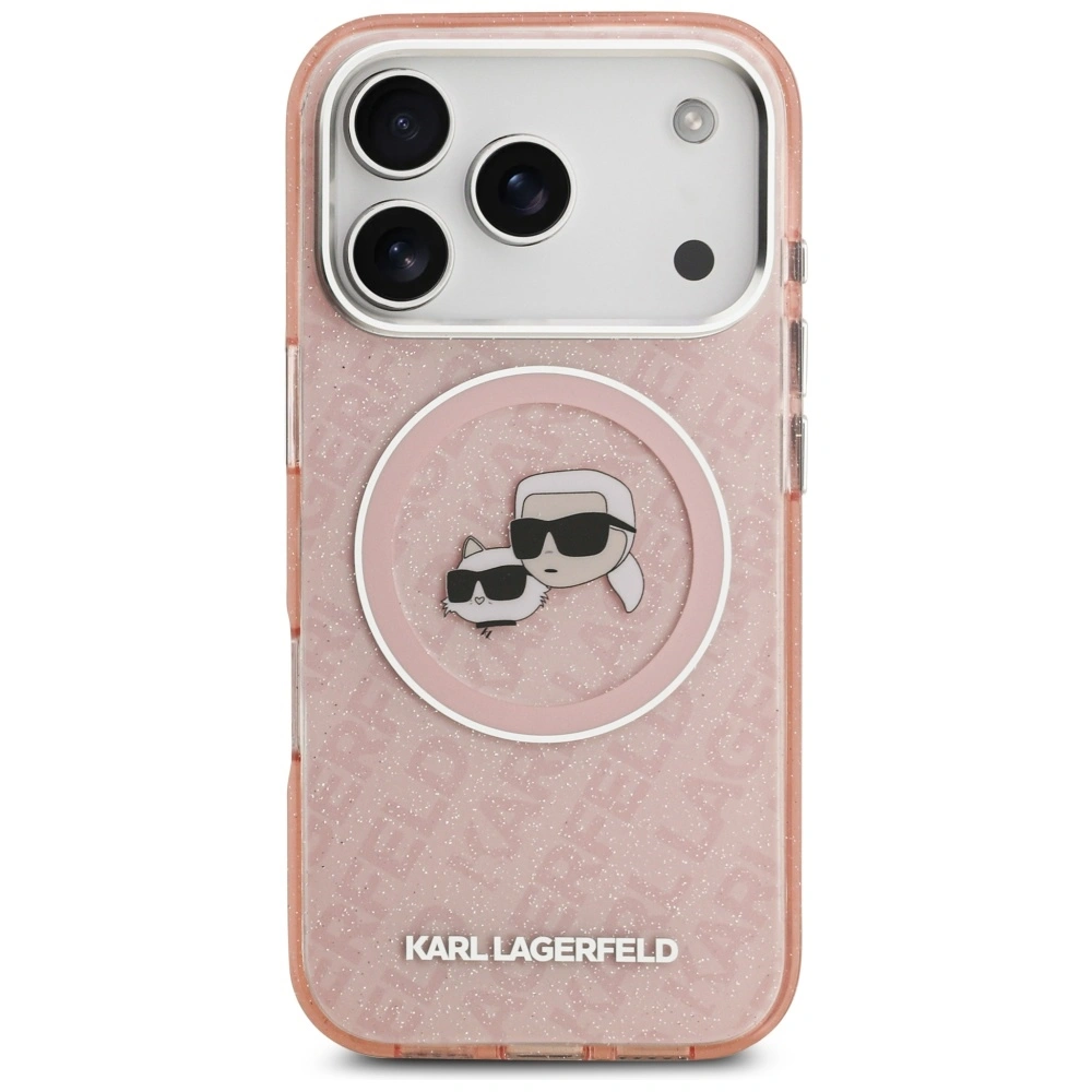 Kryt Karl Lagerfeld IML Glitter Karl & Choupette Heads Logo MagSafe Apple iPhone 17 Pro pink