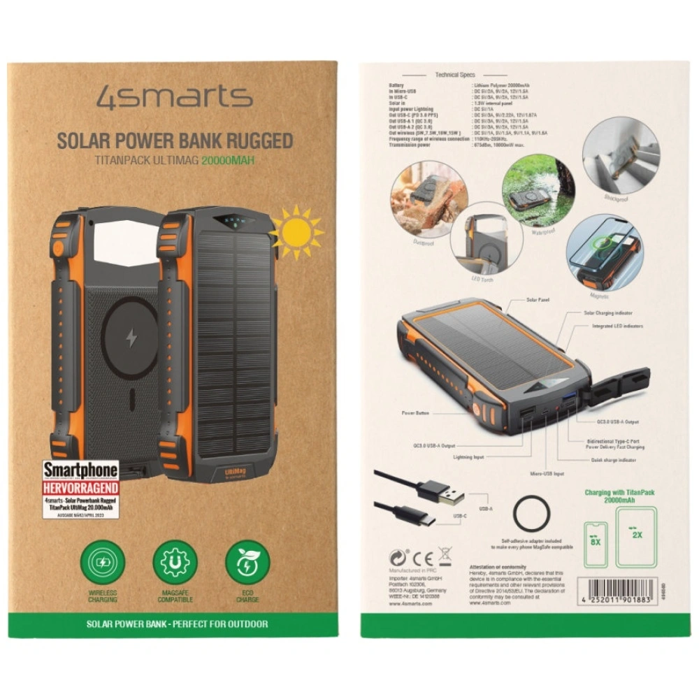 4smarts TitanPack Rugged UltiMag 20000mAh Solar Power Bank black