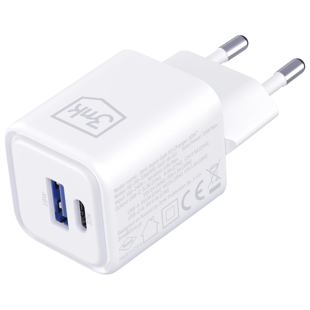 Síťová nabíječka 3MK Hyper Charger PD 33W GaN QC4+ PPS AFC FCP SCP USB-A + USB-C white