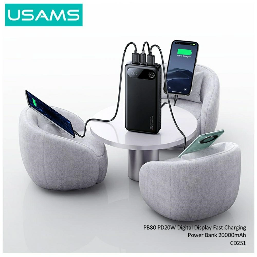 USAMS PB80 PD20W 20000mAh black