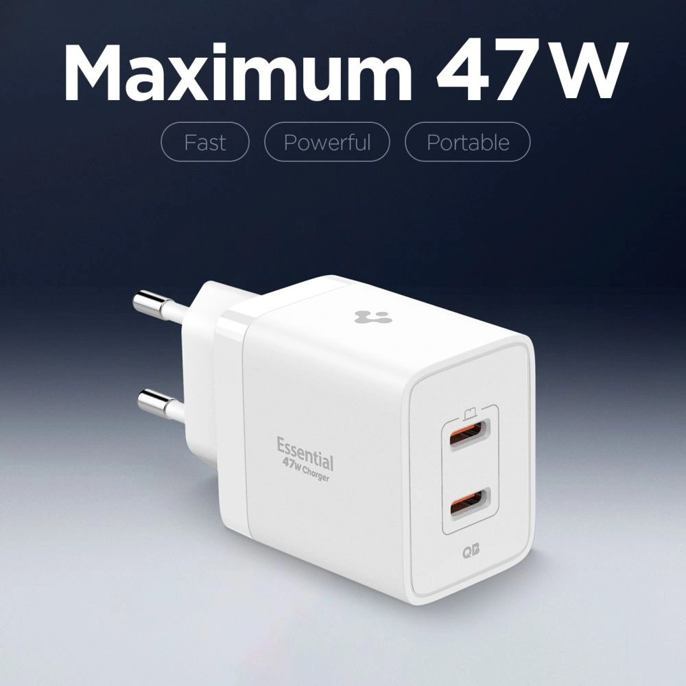 Síťová nabíječka Spigen Essential EE472EU 2xUSB-C Network Charger 47W White