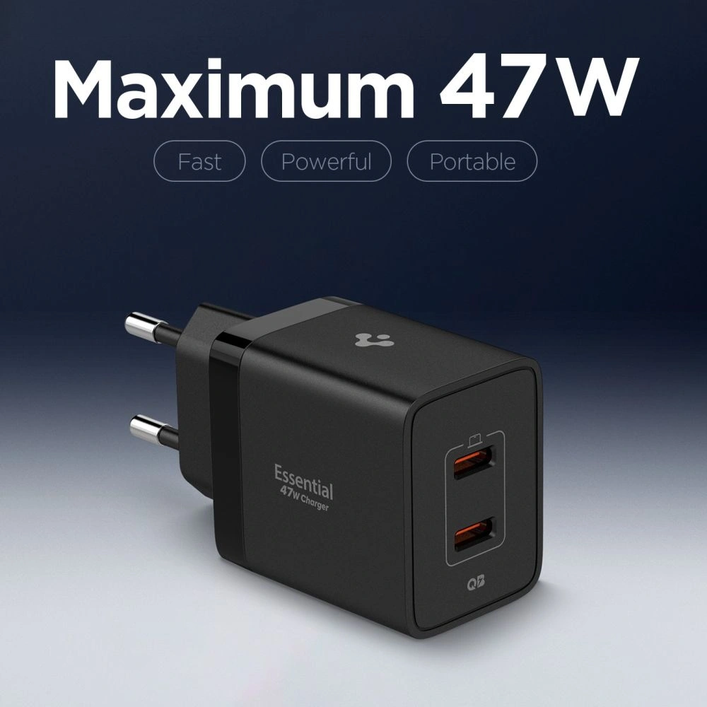 Síťová nabíječka Spigen Essential EE472EU 2xUSB-C Network Charger 47W Black