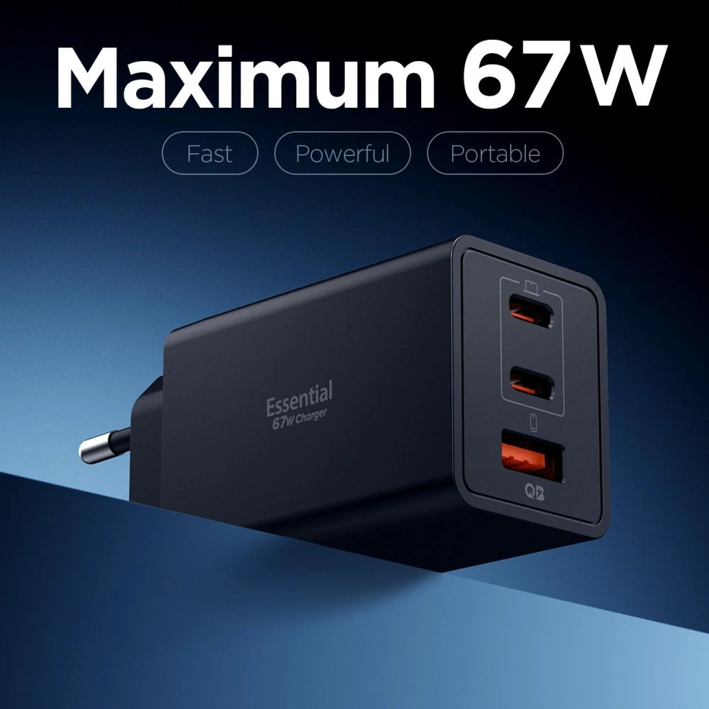 Síťová nabíječka Spigen Essential EE673EU USB-A, 2xUSB-C Network Charger 67W Black