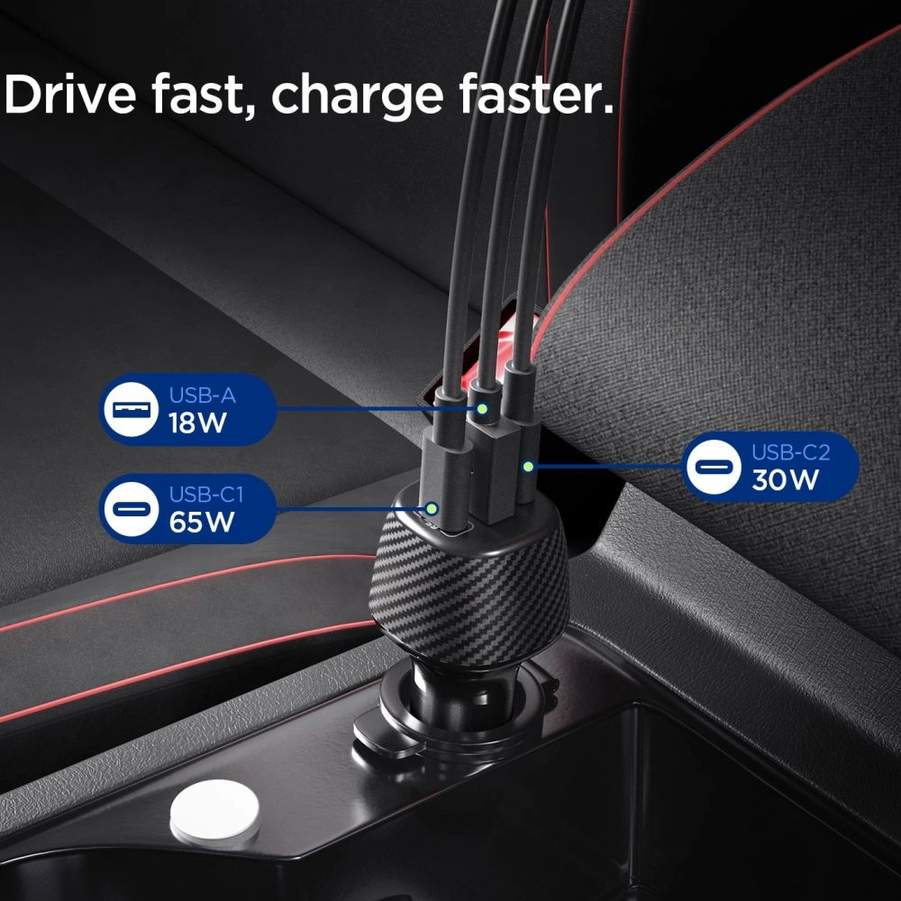 Kryt Spigen Essential EV1133 USB-A 18W, USB-C 30W, USB-C 65W Car Charger 113W Black