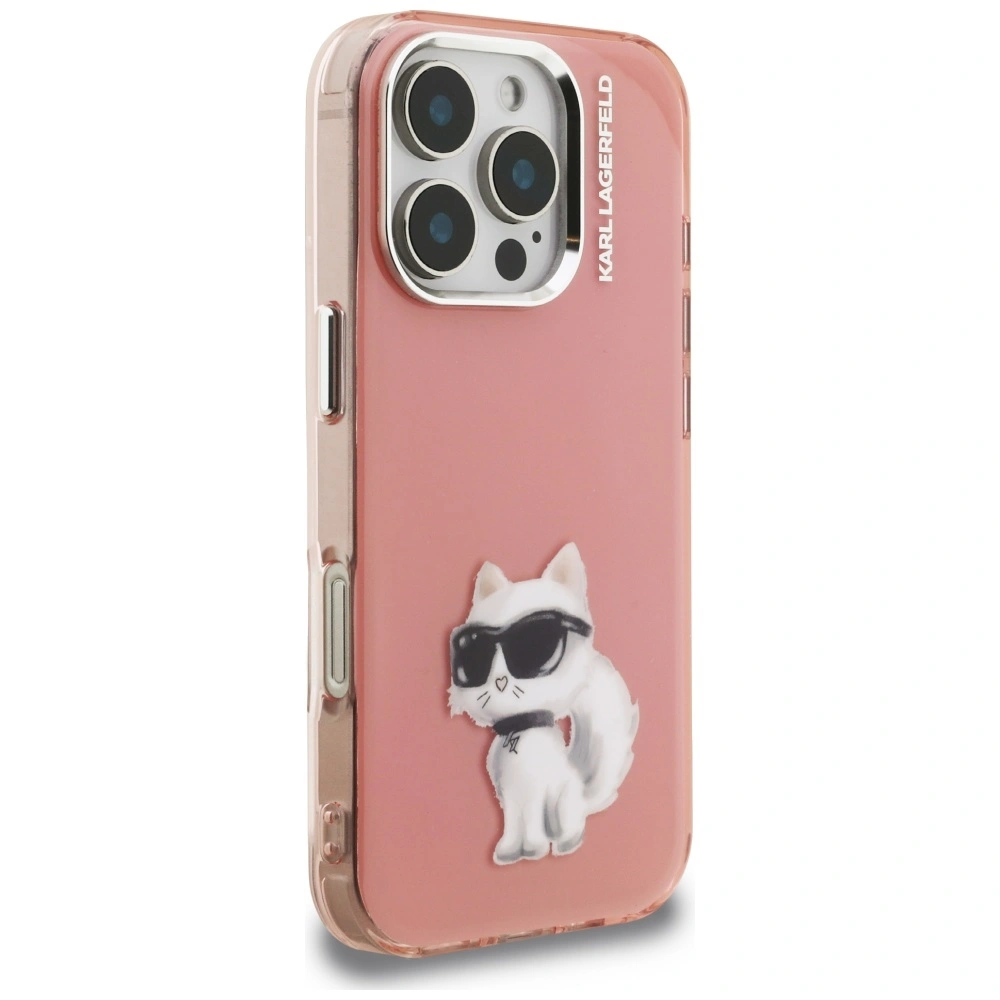 Kryt Karl Lagerfeld IML Aquarelle Choupette & Logo Apple iPhone 16 Pro pink