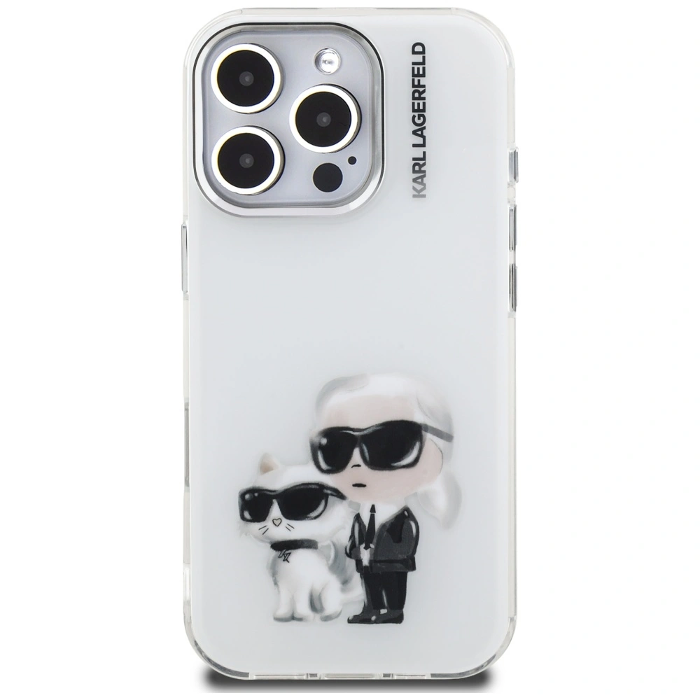 Kryt Karl Lagerfeld IML Aquarelle Karl & Choupette & Logo Apple iPhone 16 Pro white