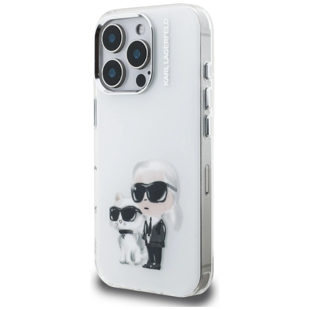 Kryt Karl Lagerfeld IML Aquarelle Karl & Choupette & Logo Apple iPhone 16 Pro Max white