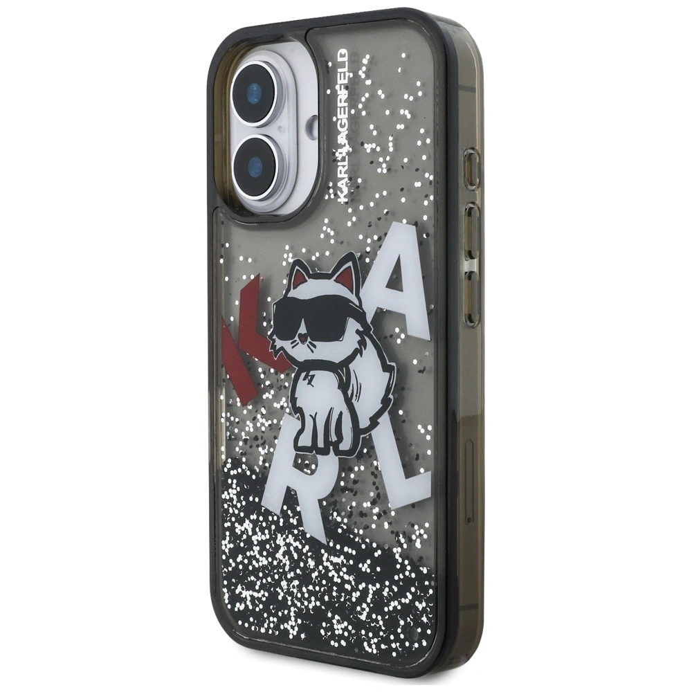 Kryt Karl Lagerfeld Liquid Glitter Choupette Logo Apple iPhone 16 black