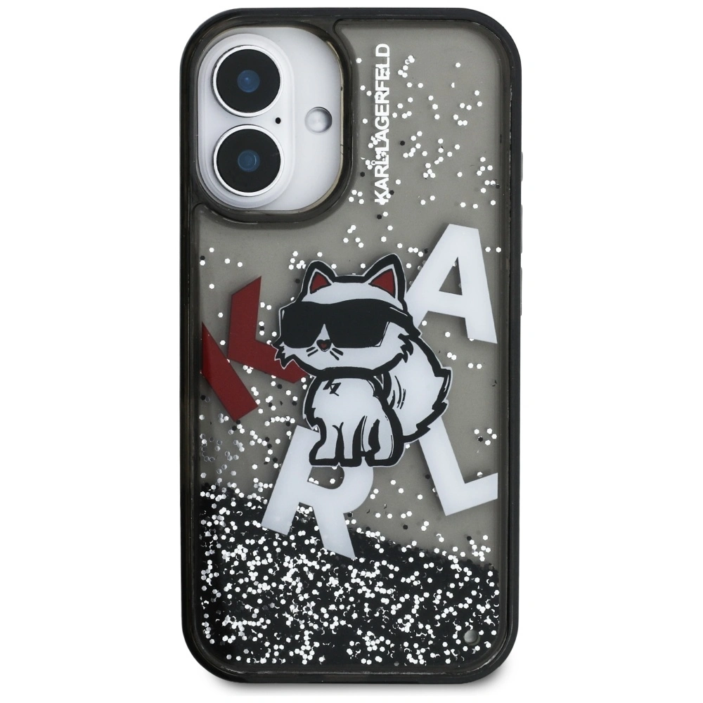 Kryt Karl Lagerfeld Liquid Glitter Choupette Logo Apple iPhone 16 black