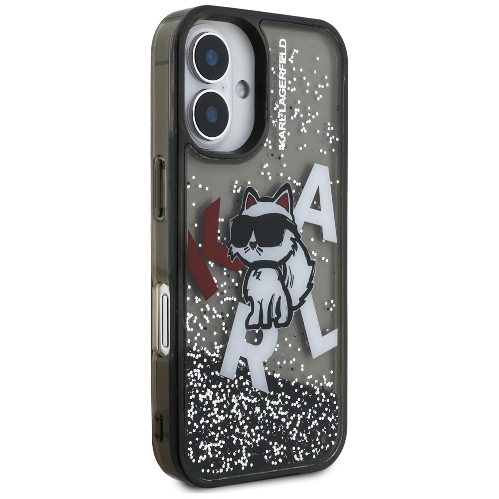 Kryt Karl Lagerfeld Liquid Glitter Choupette Logo Apple iPhone 16 black