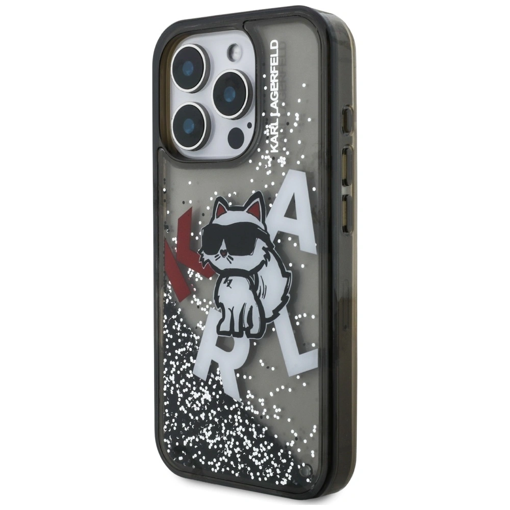 Kryt Karl Lagerfeld Liquid Glitter Choupette Logo Apple iPhone 16 Pro black