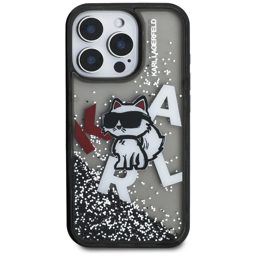 Kryt Karl Lagerfeld Liquid Glitter Choupette Logo Apple iPhone 16 Pro black