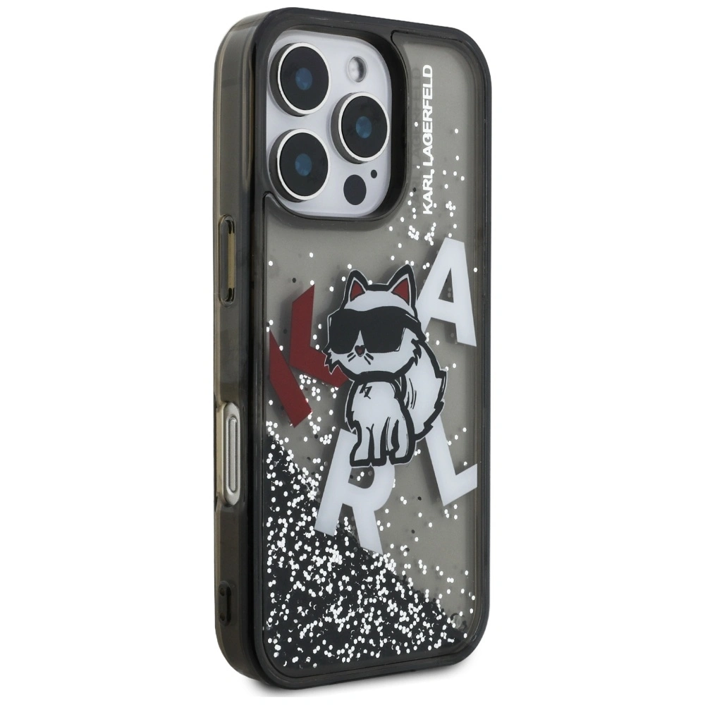 Kryt Karl Lagerfeld Liquid Glitter Choupette Logo Apple iPhone 16 Pro black