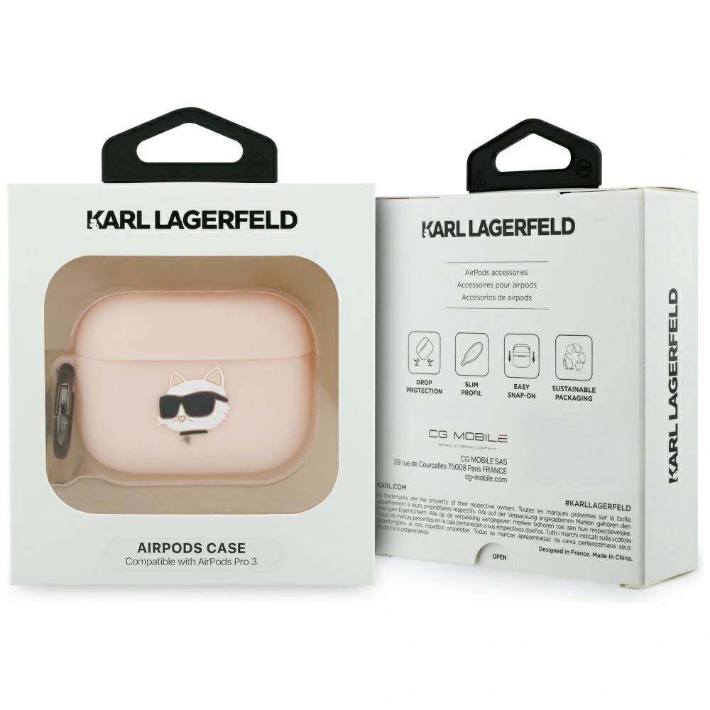 Kryt Karl Lagerfeld Silicone Chaupette Head 3D Apple AirPods Pro 3 pink