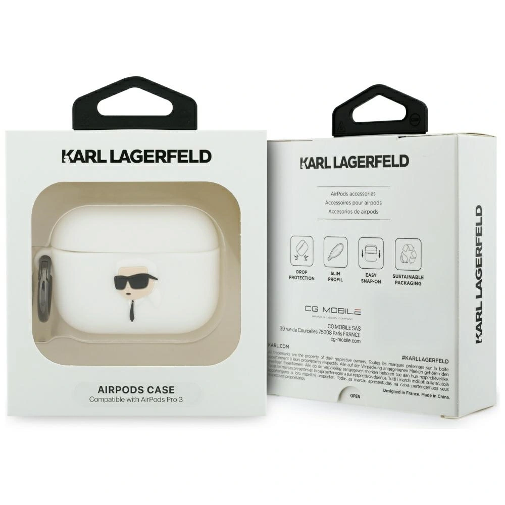 Kryt Karl Lagerfeld Silicone Karl Head 3D Apple AirPods Pro 3 white