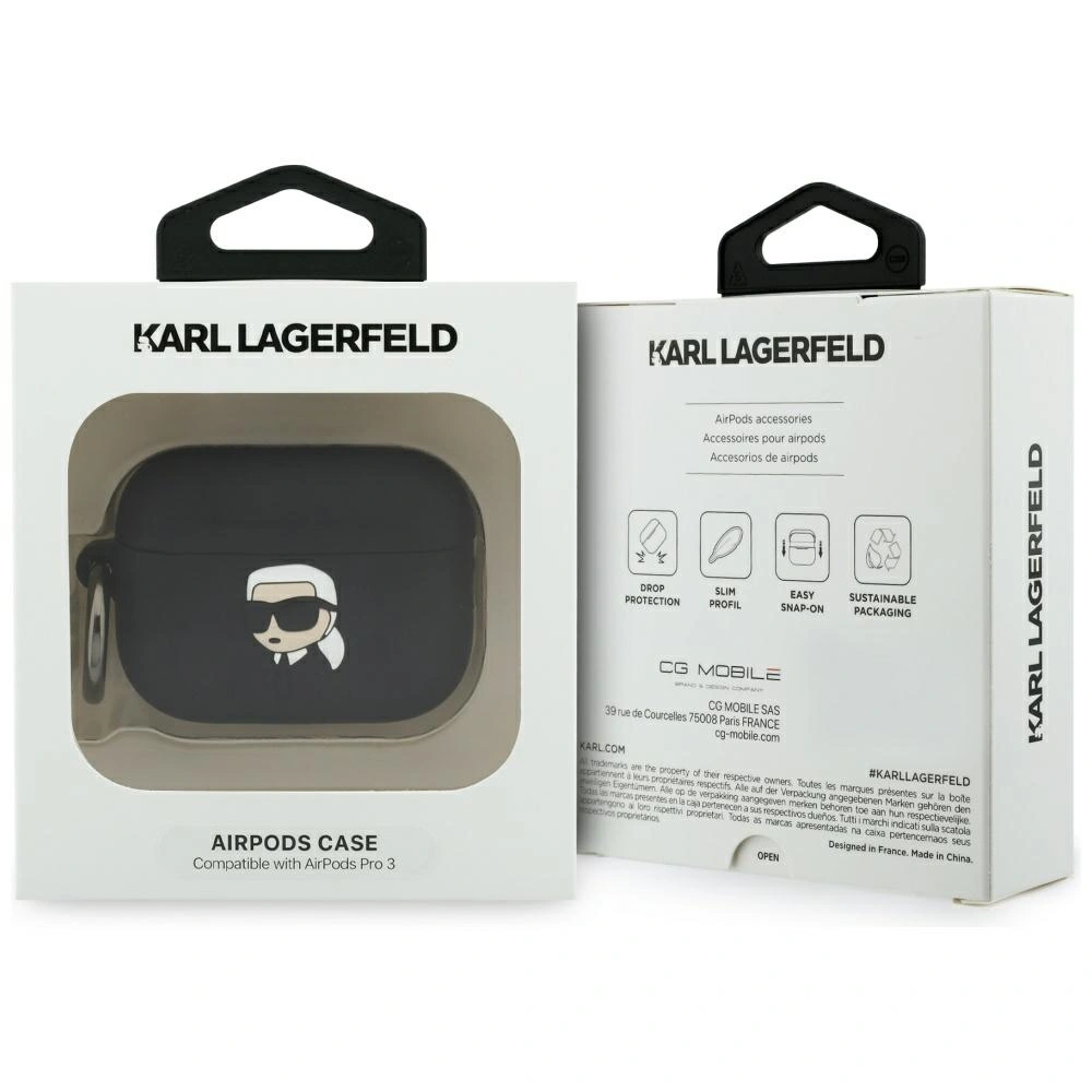 Kryt Karl Lagerfeld Silicone Karl Head 3D Apple AirPods Pro 3 black