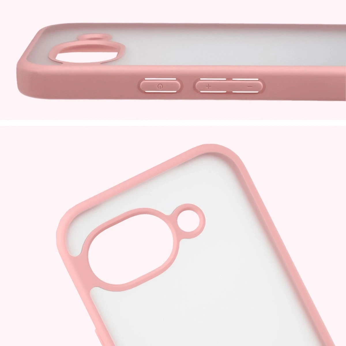 Kryt Bizon Case Angelo Google Pixel 10a semi-transparent with a light pink frame