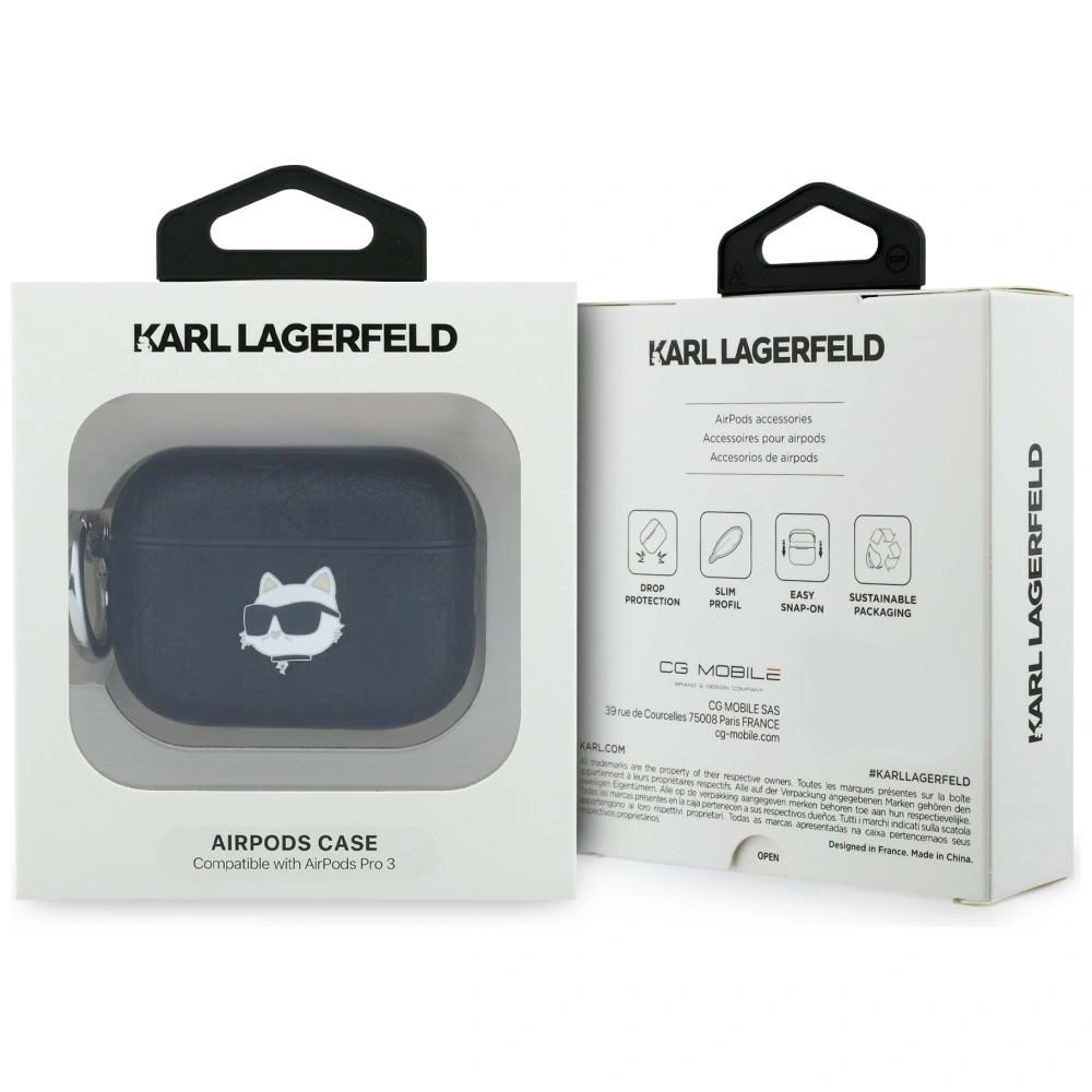 Kryt Karl Lagerfeld Monogram Choupette Head Apple AirPods Pro 3 black
