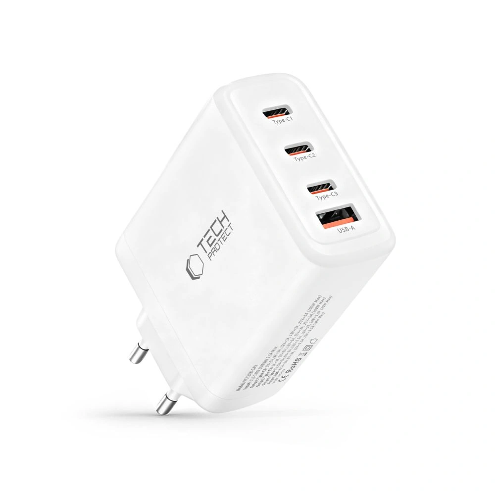 Síťová nabíječka Tech-Protect NC120W-GAN 4-port Network Charger PD 120W / QC3.0 White