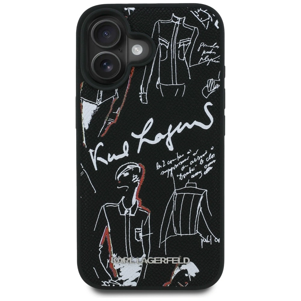 Kryt Karl Lagerfeld Grained Pattern & Logo MagSafe Apple iPhone 16 black