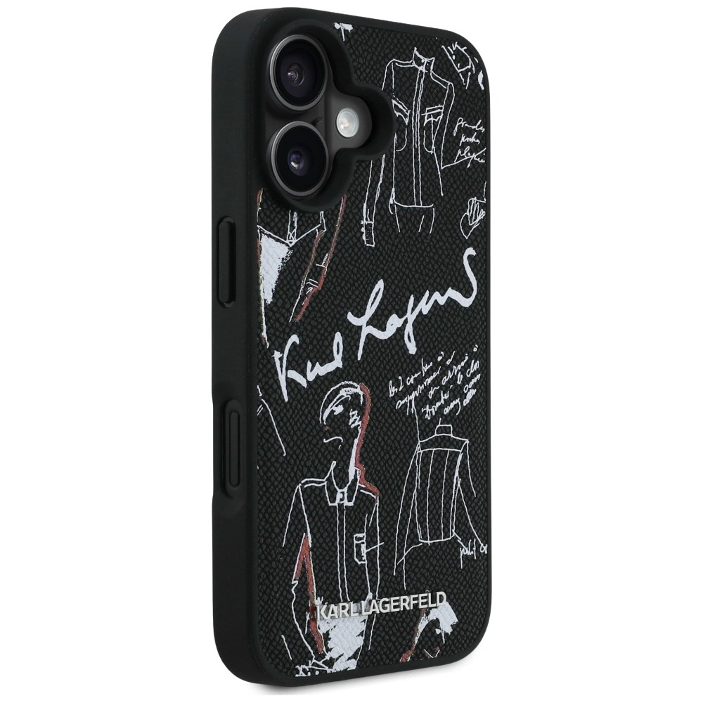 Kryt Karl Lagerfeld Grained Pattern & Logo MagSafe Apple iPhone 16 black