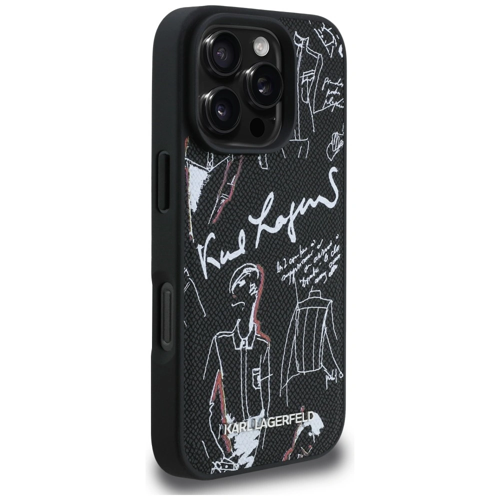 Kryt Karl Lagerfeld Grained Pattern & Logo MagSafe Apple iPhone 16 Pro black