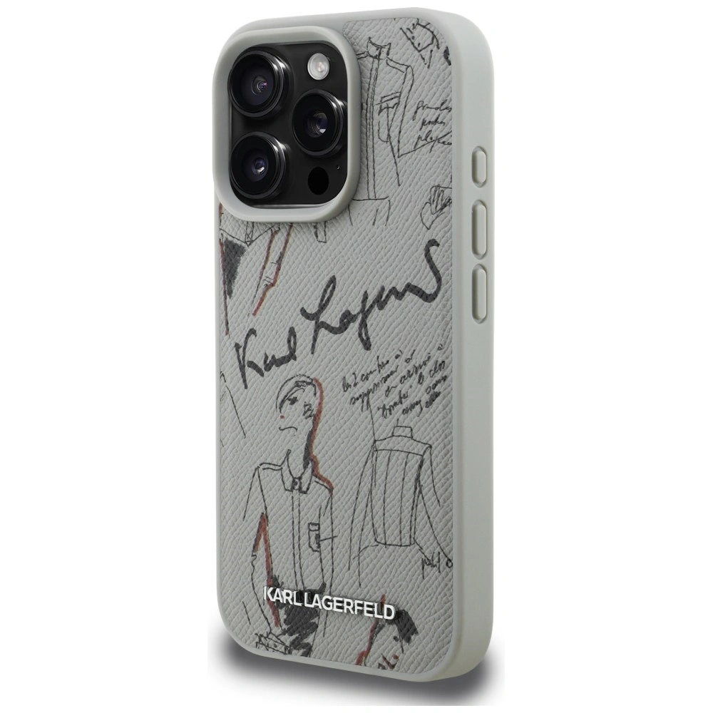 Kryt Karl Lagerfeld Grained Pattern & Logo MagSafe Apple iPhone 16 Pro Max gray