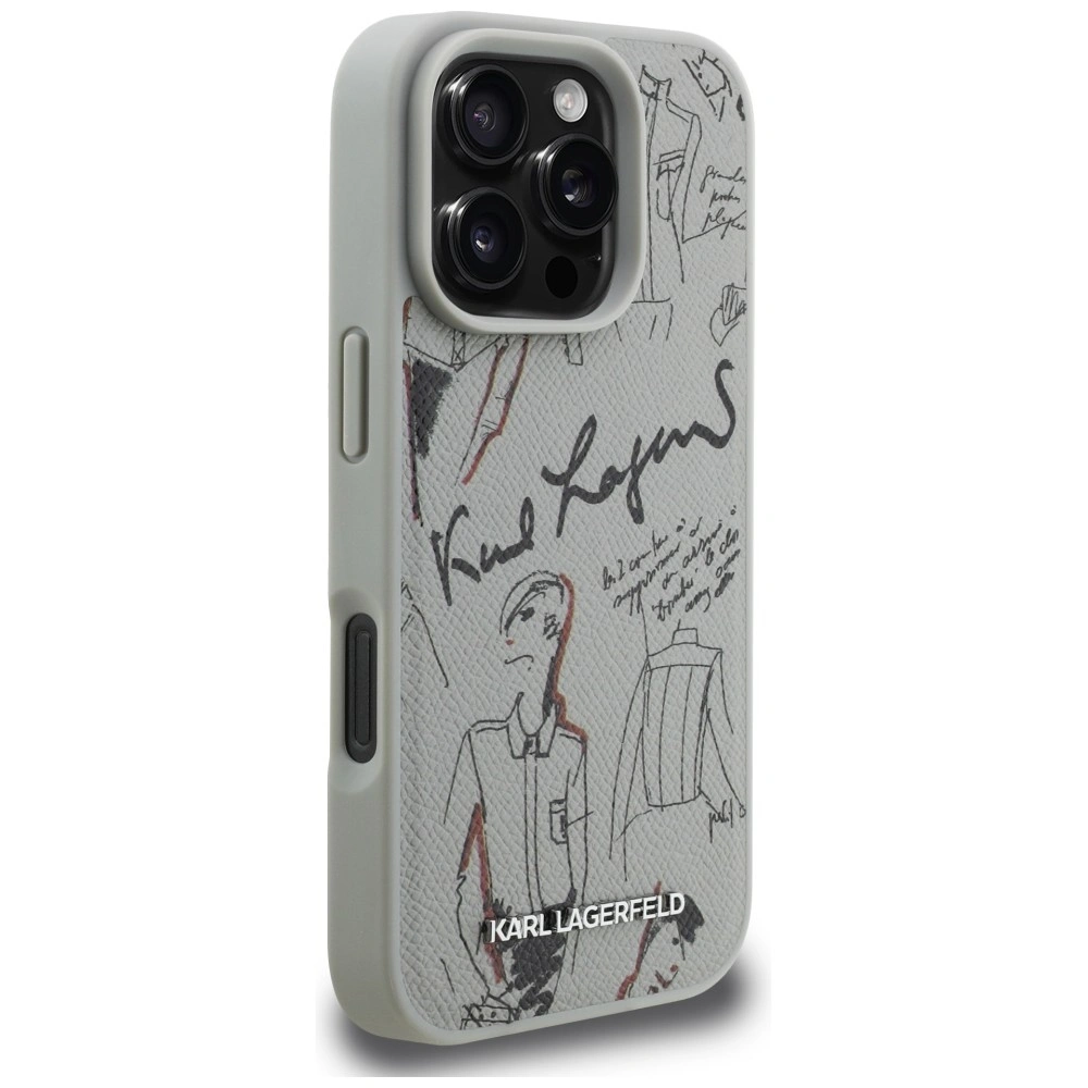 Kryt Karl Lagerfeld Grained Pattern & Logo MagSafe Apple iPhone 16 Pro Max gray