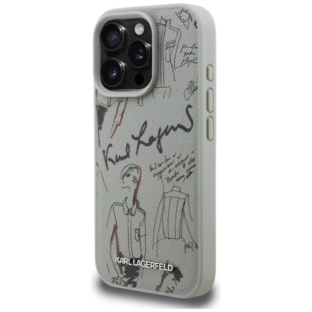 Kryt Karl Lagerfeld Grained Pattern & Logo MagSafe Apple iPhone 16 Pro gray