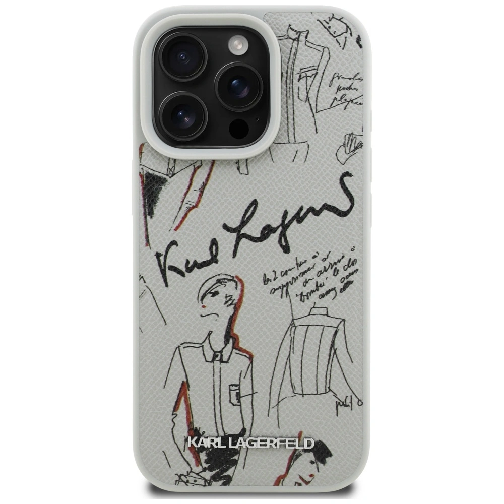 Kryt Karl Lagerfeld Grained Pattern & Logo MagSafe Apple iPhone 16 Pro gray