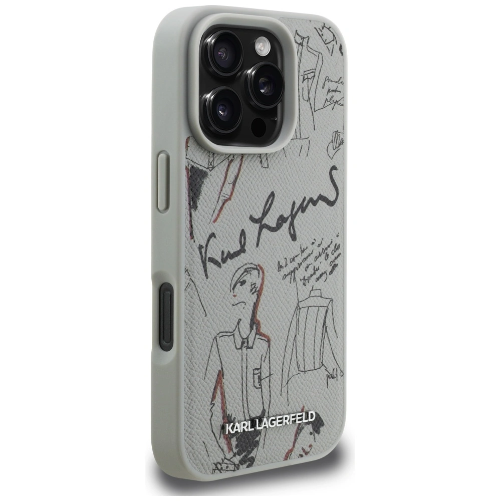 Kryt Karl Lagerfeld Grained Pattern & Logo MagSafe Apple iPhone 16 Pro gray