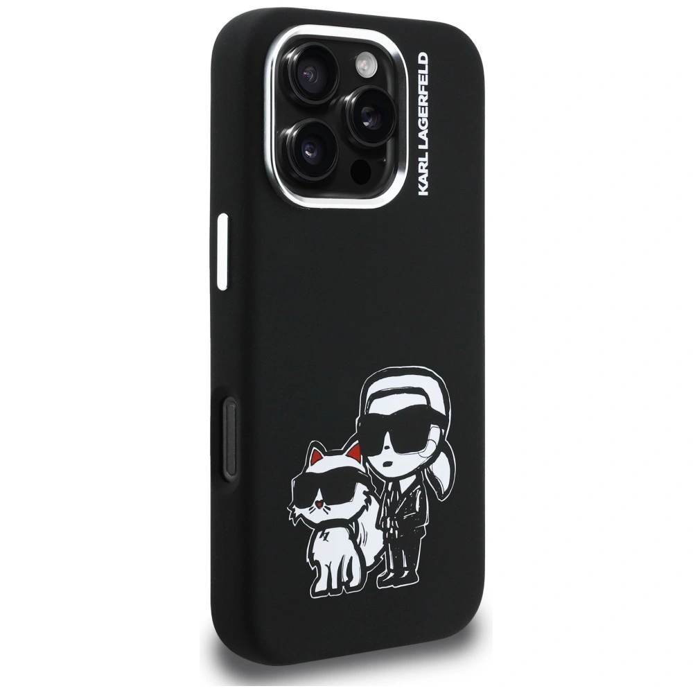 Kryt Karl Lagerfeld Silicone Karl&Choupette Sketch MagSafe Apple iPhone 16 Pro Max black