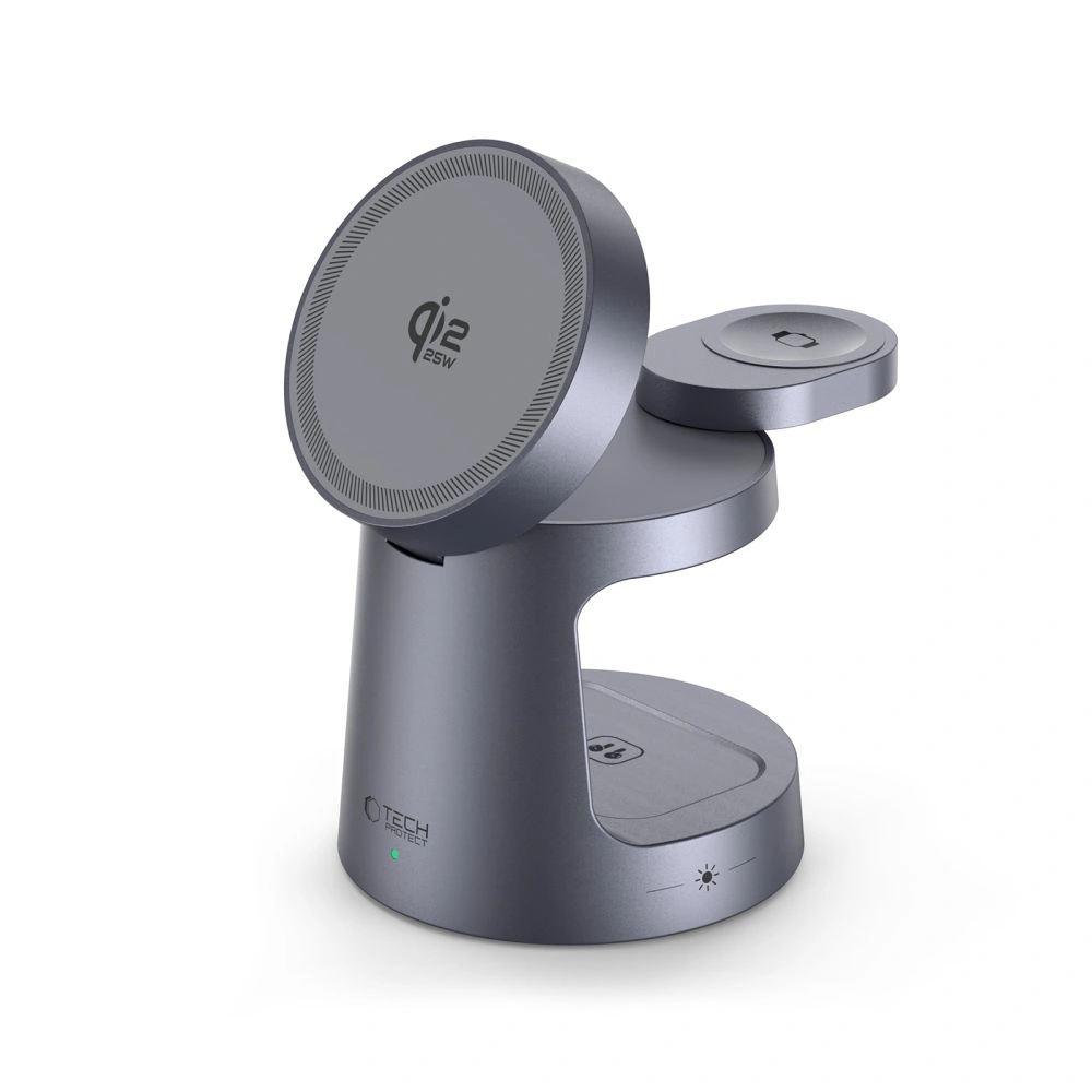 Síťová nabíječka Tech-Protect QI2.2-25W-A48 3in1 Magnetic MagSafe Wireless Charger Dark Grey