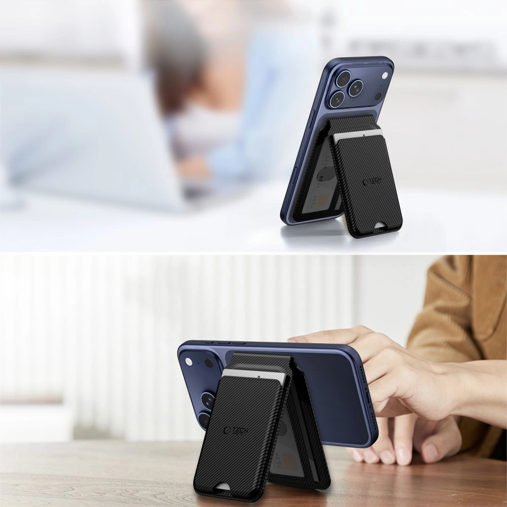 Knížkové pouzdro Tech-Protect MagWallet Stand MagSafe Universal Magnetic Card Holder Carbon