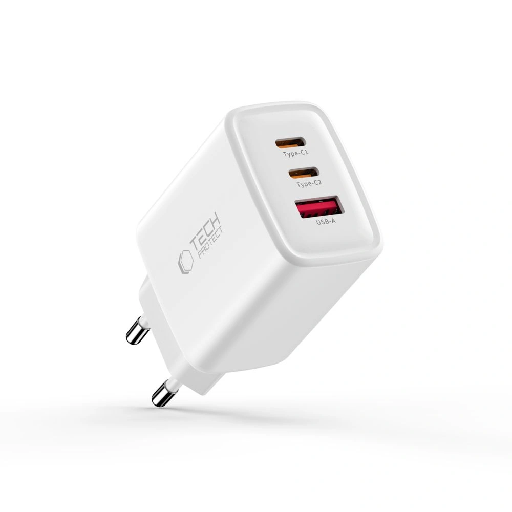 Síťová nabíječka Tech-Protect NCA65W-GAN USB-A, 2xUSB-C Network Charger PD 65W / QC3.0 White