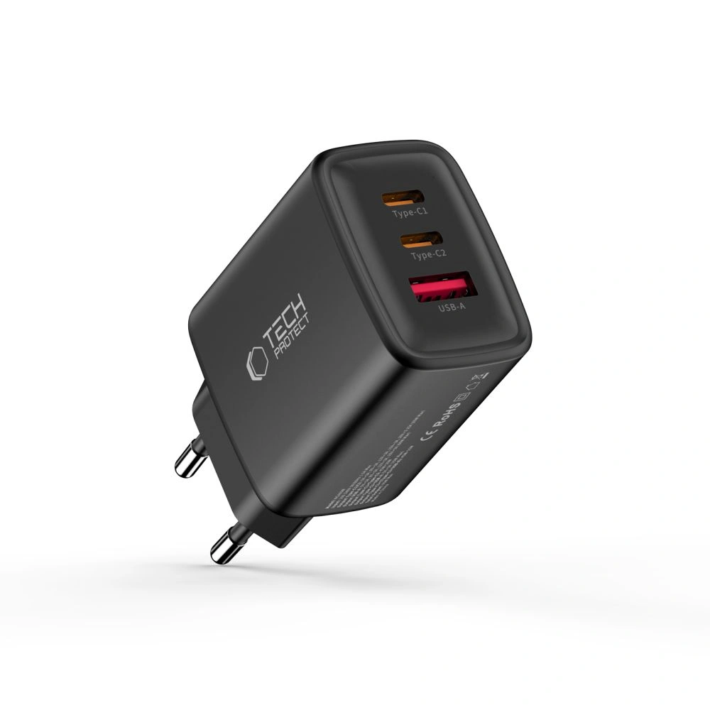 Síťová nabíječka Tech-Protect NCA65W-GAN USB-A, 2xUSB-C Network Charger PD 65W / QC3.0 Black