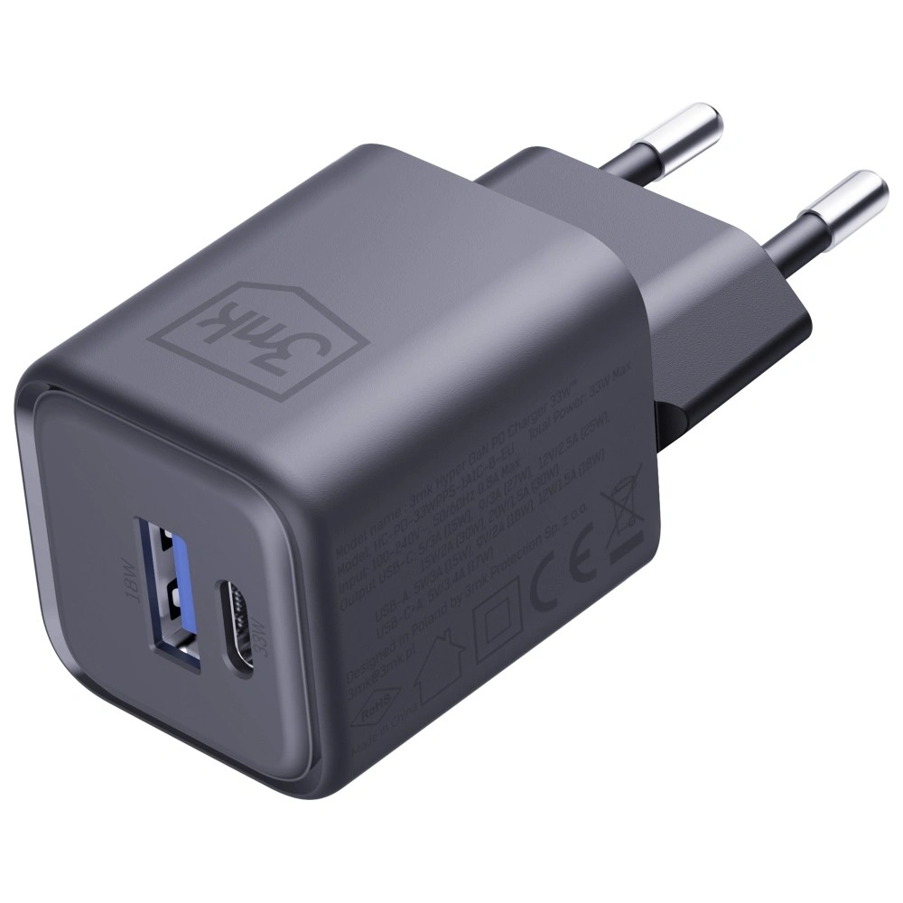Síťová nabíječka 3MK Hyper Charger PD 33W GaN QC4+ PPS AFC FCP SCP USB-A + USB-C black