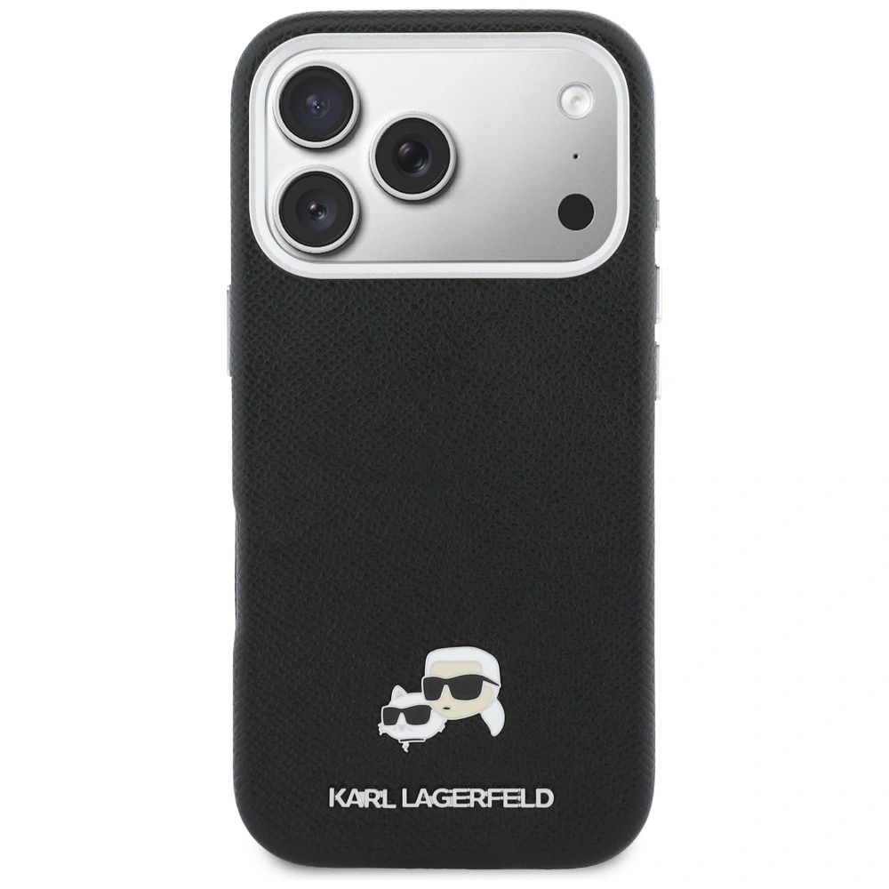 Kryt Karl Lagerfeld Karl & Choupette Head Pins Saffiano MagSafe Apple iPhone 17 Pro Max black