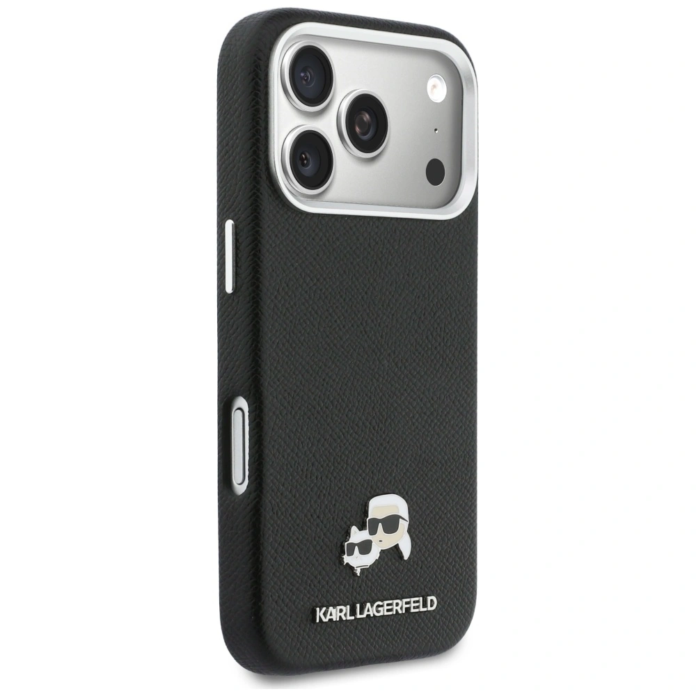 Kryt Karl Lagerfeld Karl & Choupette Head Pins Saffiano MagSafe Apple iPhone 17 Pro Max black