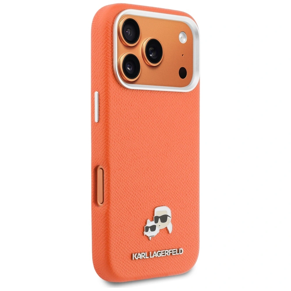 Kryt Karl Lagerfeld Karl & Choupette Head Pins Saffiano MagSafe Apple iPhone 17 Pro Max orange