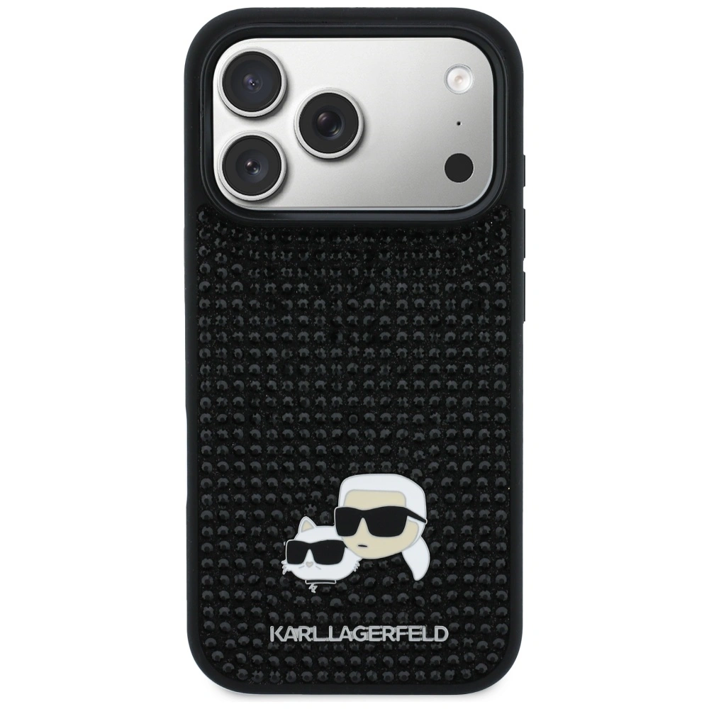 Kryt Karl Lagerfeld Rhinestones Karl&Choupette Pin Apple iPhone 17 Pro black