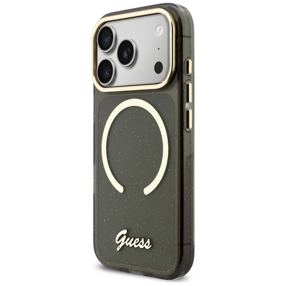 Kryt Guess IML Glitters Script Strap MagSafe Apple iPhone 17 Pro black