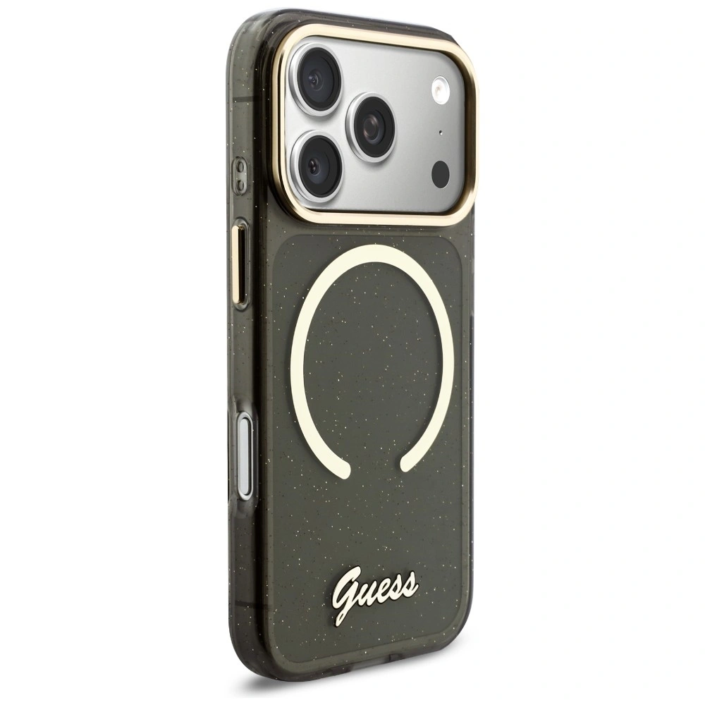 Kryt Guess IML Glitters Script Strap MagSafe Apple iPhone 17 Pro black