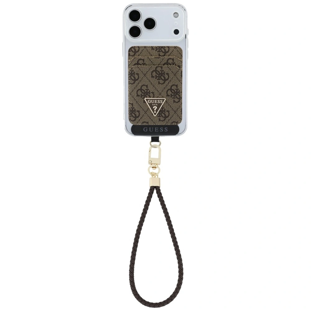 Knížkové pouzdro Guess triangle MagSafe Wallet + Hand strap Brown
