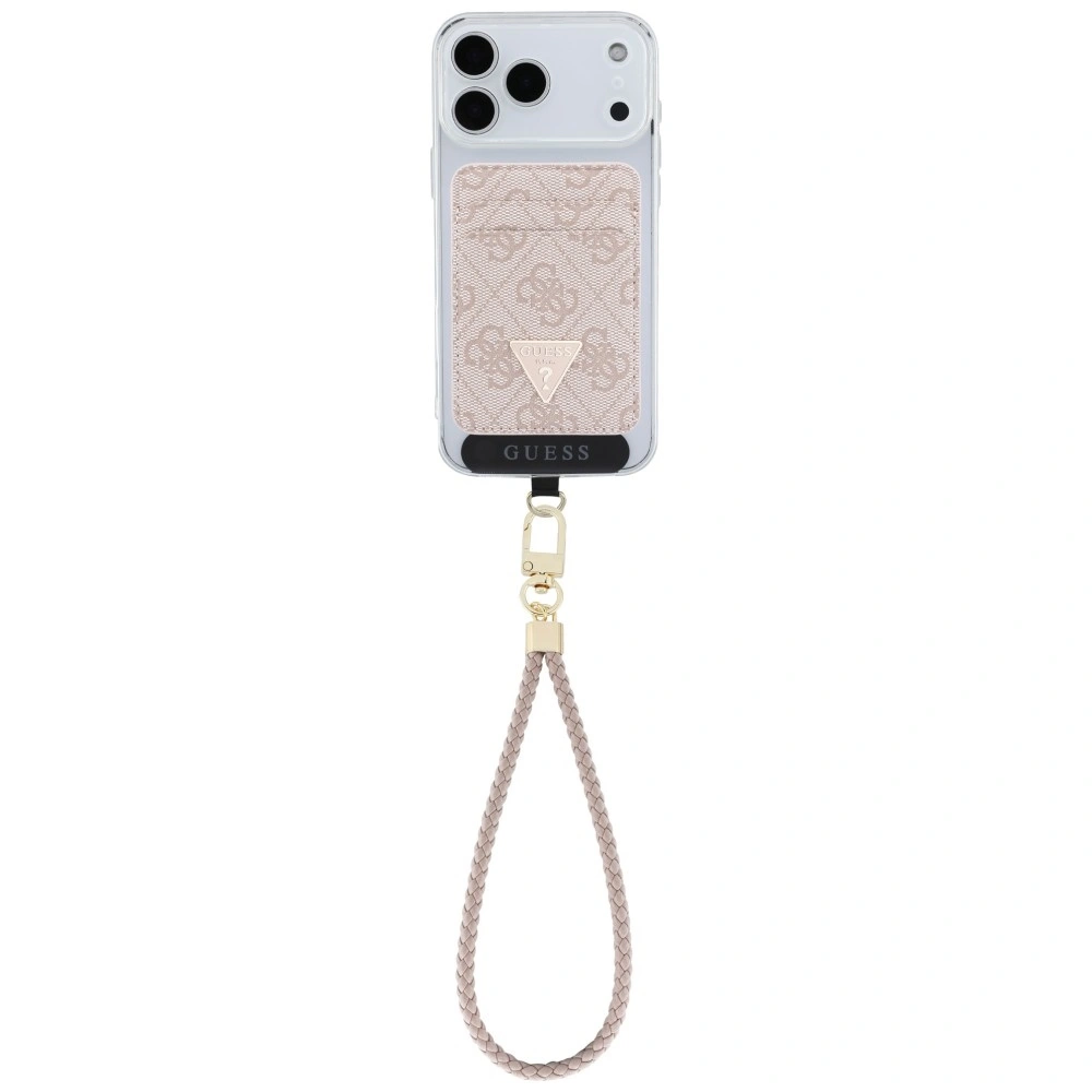Knížkové pouzdro Guess triangle MagSafe Wallet + Hand strap set Pink